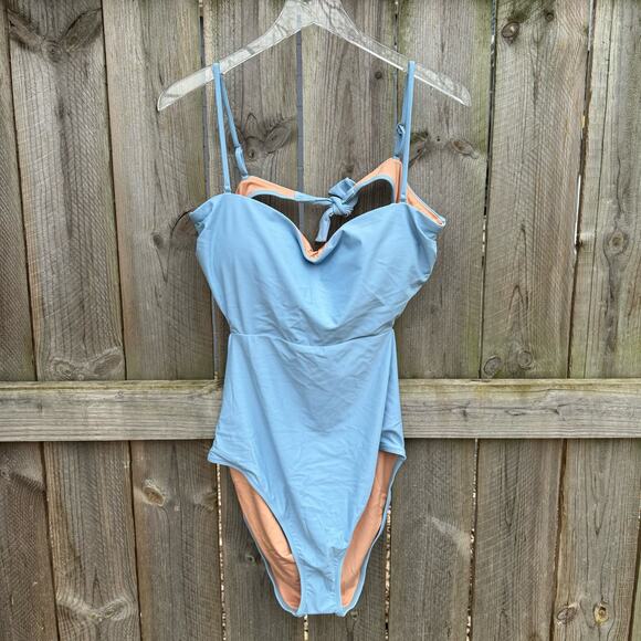 J. Crew Swimsuit Cutout Tie-Back One Piece Light Blue Size 16 - Picture 1 of 7
